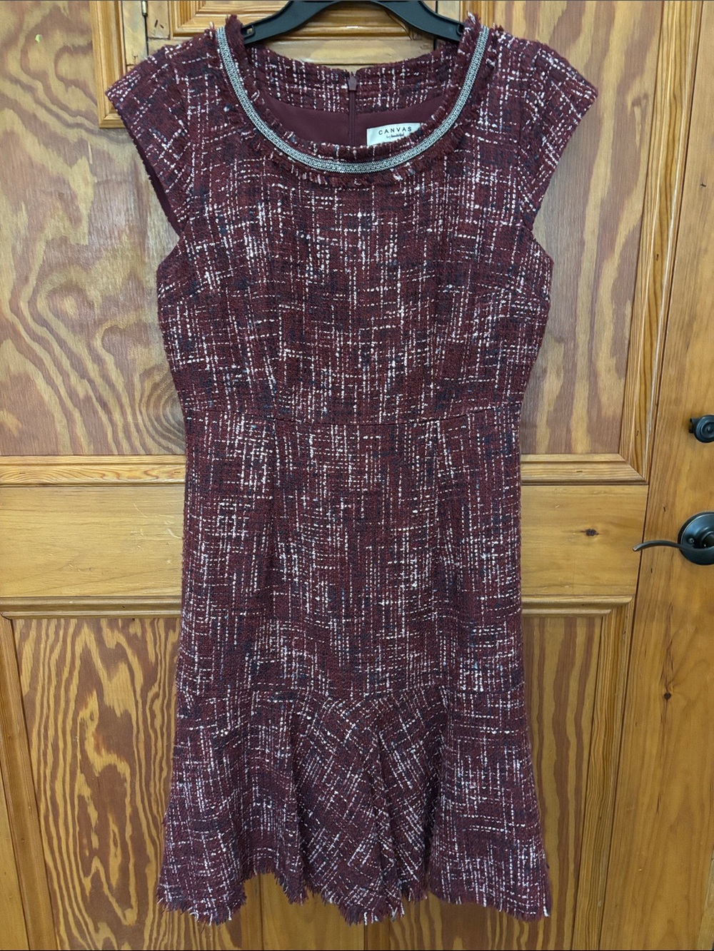 Bella Canvas Burgundy and White Tweed Midi Dress with Beaded Neckline